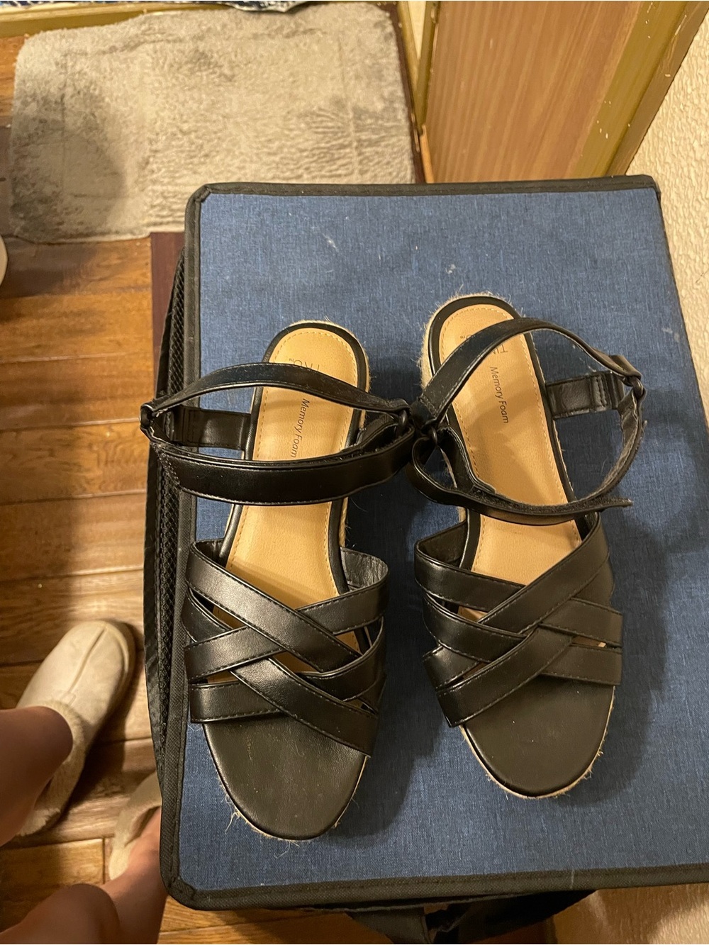 Time and Tru Black Crisscross Ankle-Strap Sandals